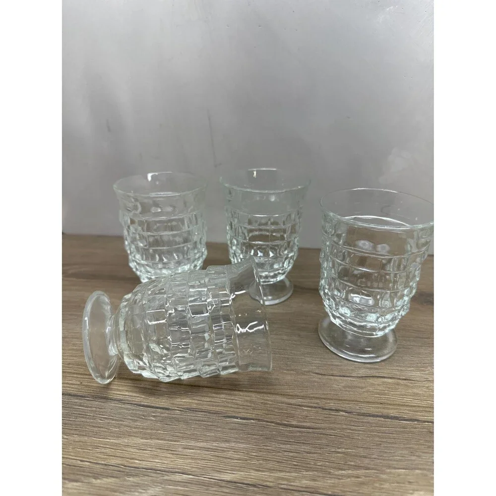 Vintage 1960s Indiana Glass Whitehall Cubist Clear Glass Set Mid Century